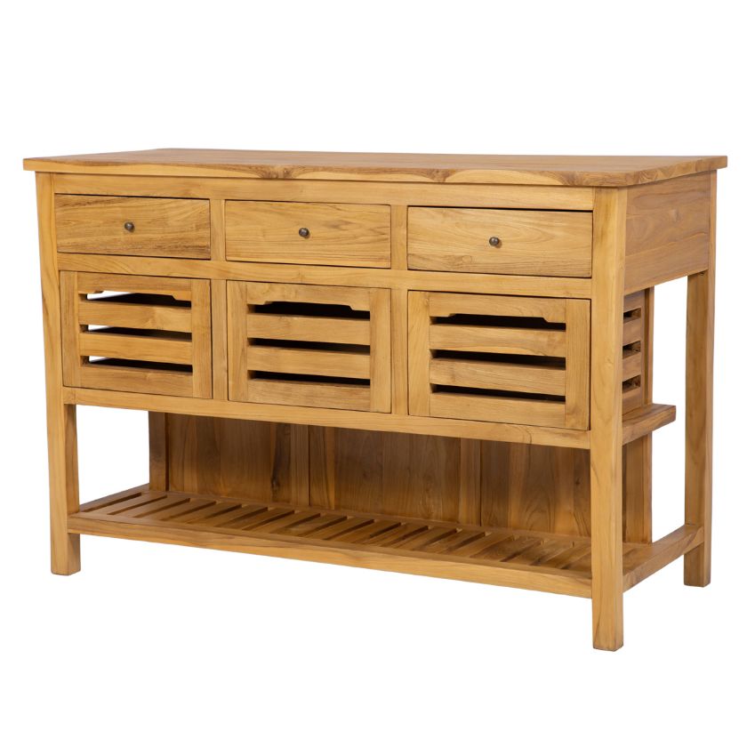 Picture of Dahlonega Teak Wood Rustic Style 3 Drawer Unique Console Table