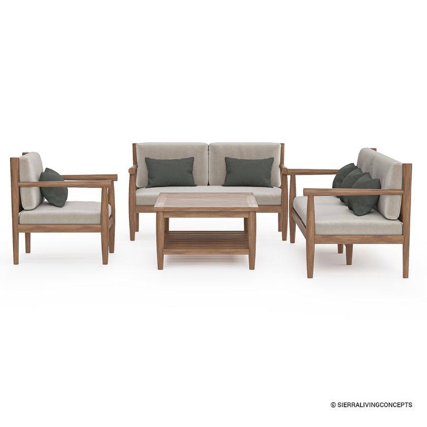 Boudry Rustic Modern Teak Wood 4 Piece Living Room Set