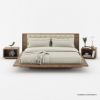 Picture of Montague Modern Acacia Wood Floating Bed Frame with Tufted Headboard