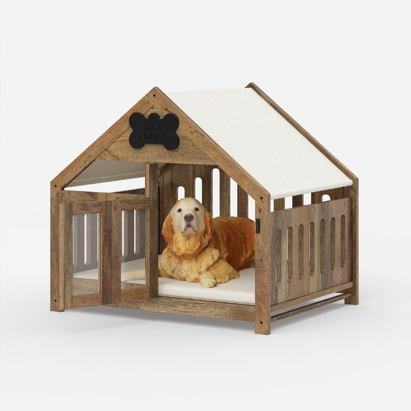 Picture of Tennant Farmhouse Rustic Solid Wood Dog House