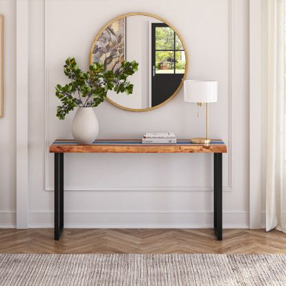 Picture of Pixley Acacia Wood Blue Epoxy Live Edge Console Table