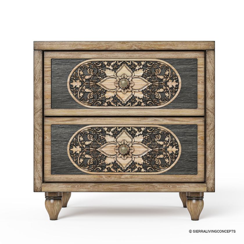 Treviso Solid Wood Hand-carved 2 Drawers Nightstand.