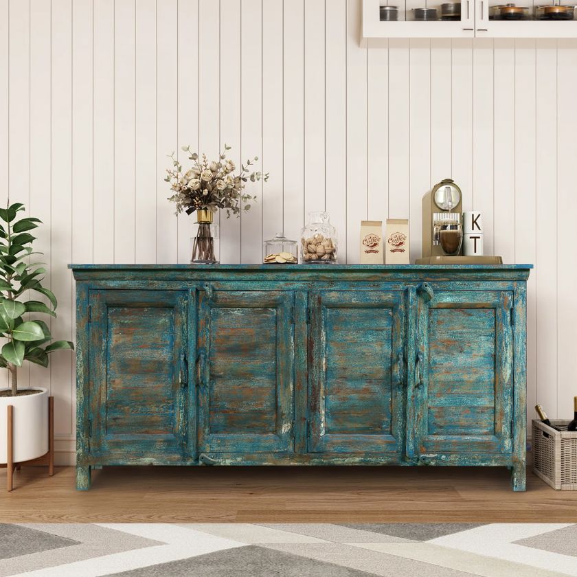 Picture of Elkhorn Distressed Blue Mid Century Sideboard