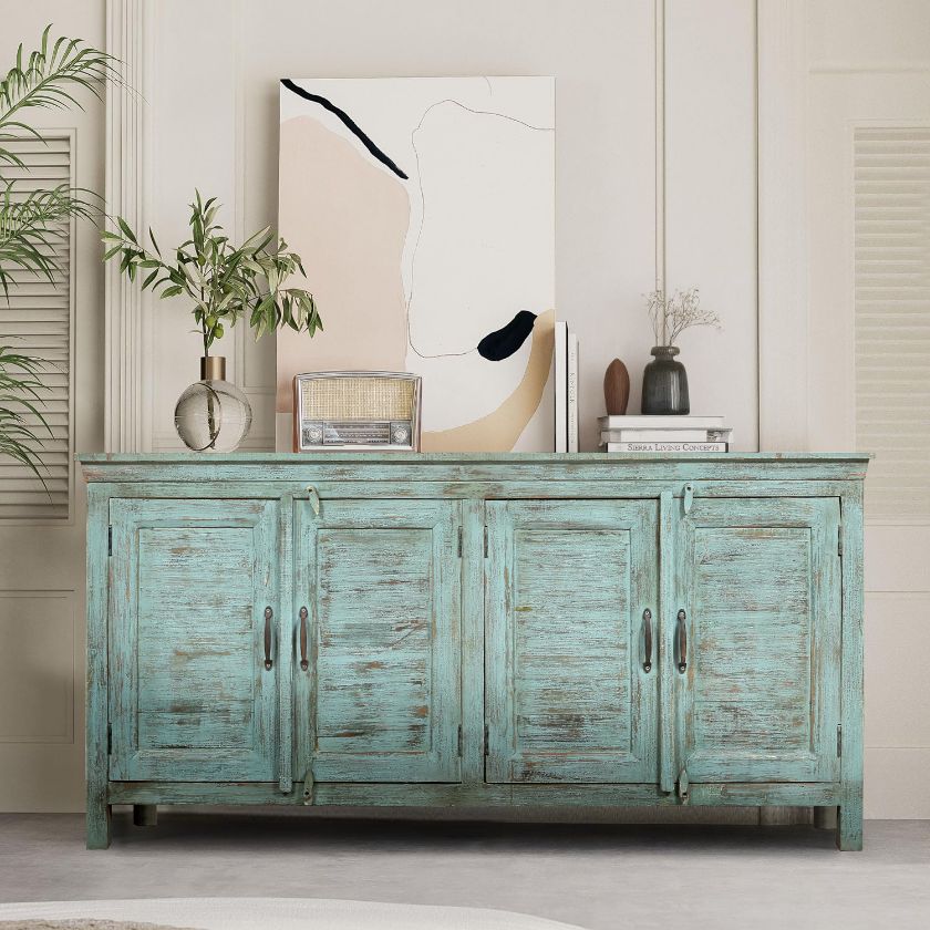 Picture of Teviston Country Turquoise Wood Sideboard Buffet