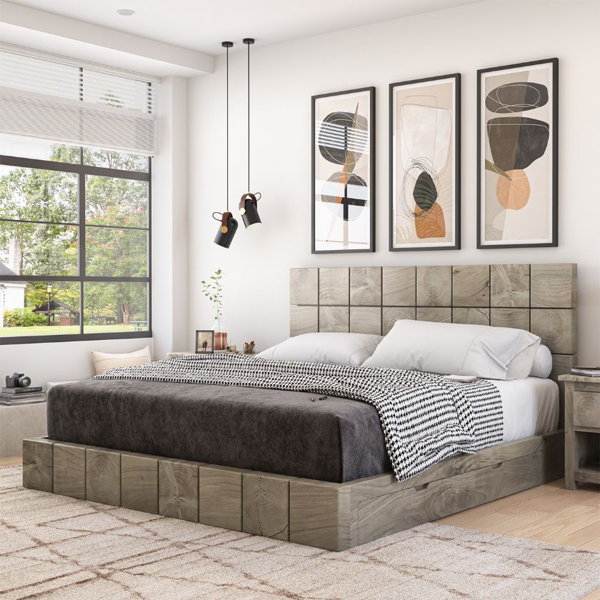 Picture of Ripon Modern Acacia Low Profile Platform Bed with Storage