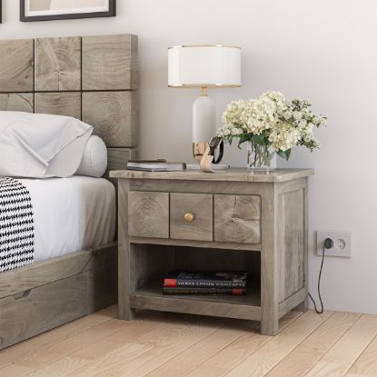 Picture of Ripon Modern Rugged Acacia Rustic Nightstand with Drawer