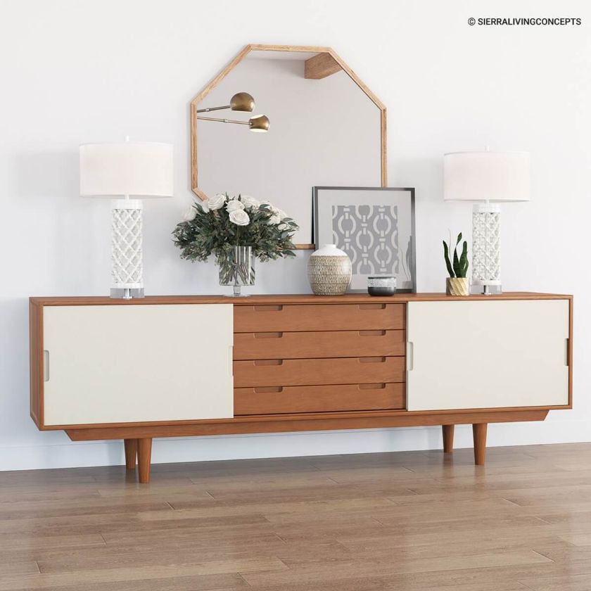 Picture of Aragon Two Tone Mid-Century Modern Solid Wood Large Sideboard Cabinet