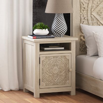 Picture of Memphis Weathered Hand-carved Solid Mahogany Wood Nightstand