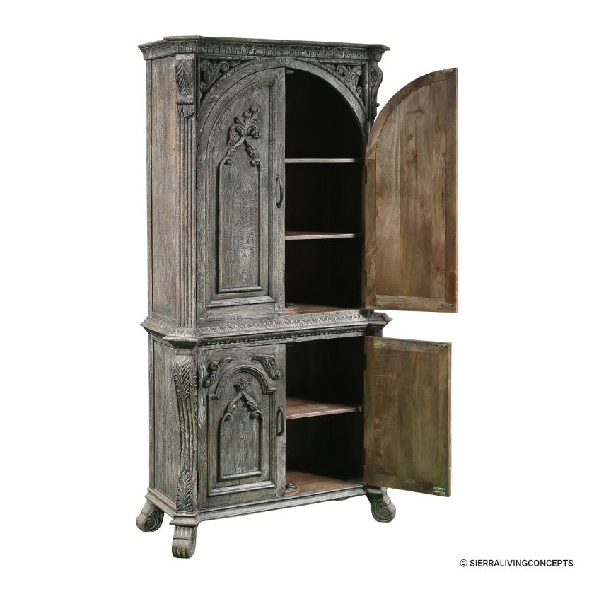 Newcastle Tall Rugged Gothic Vintage Hutch with Storage