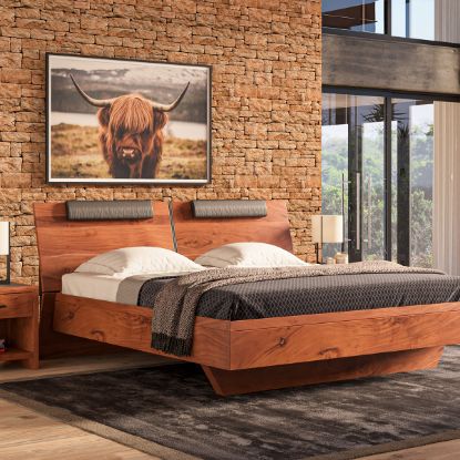 Picture of Segovia Solid Wood Rustic Floating Platform Bed With Adjustable Headboard