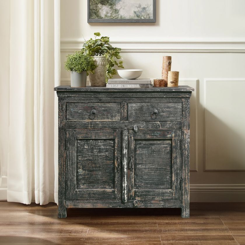 Picture of Piru Rustic Wood Storage Cabinet with Drawers