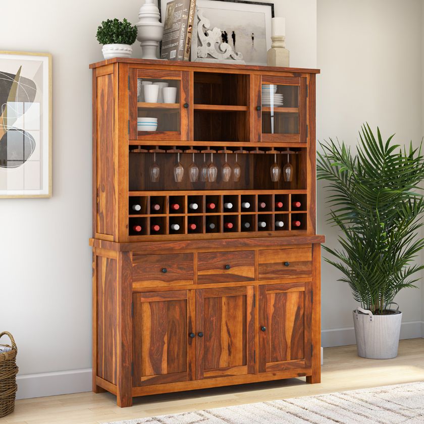 Picture of Cloverdale Rustic Solid Wood Wine Bar Hutch Cabinet
