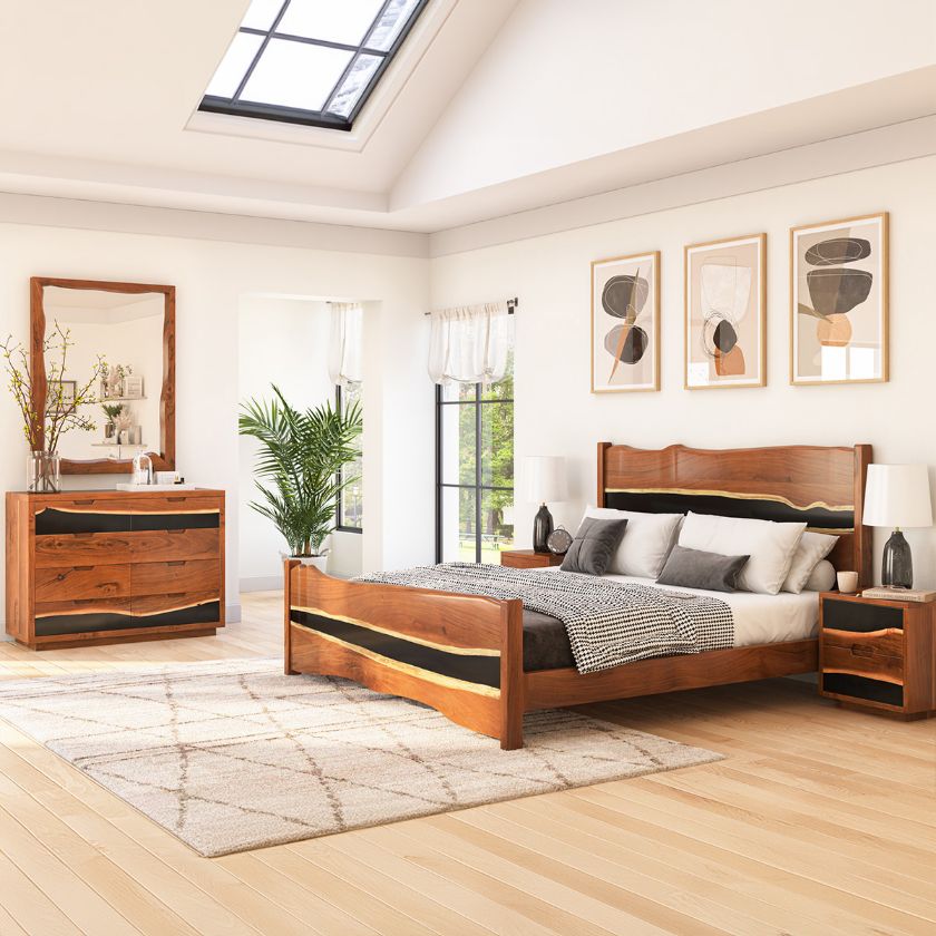 Picture of Murphy Acacia Wood Epoxy Modern Bedroom Set 