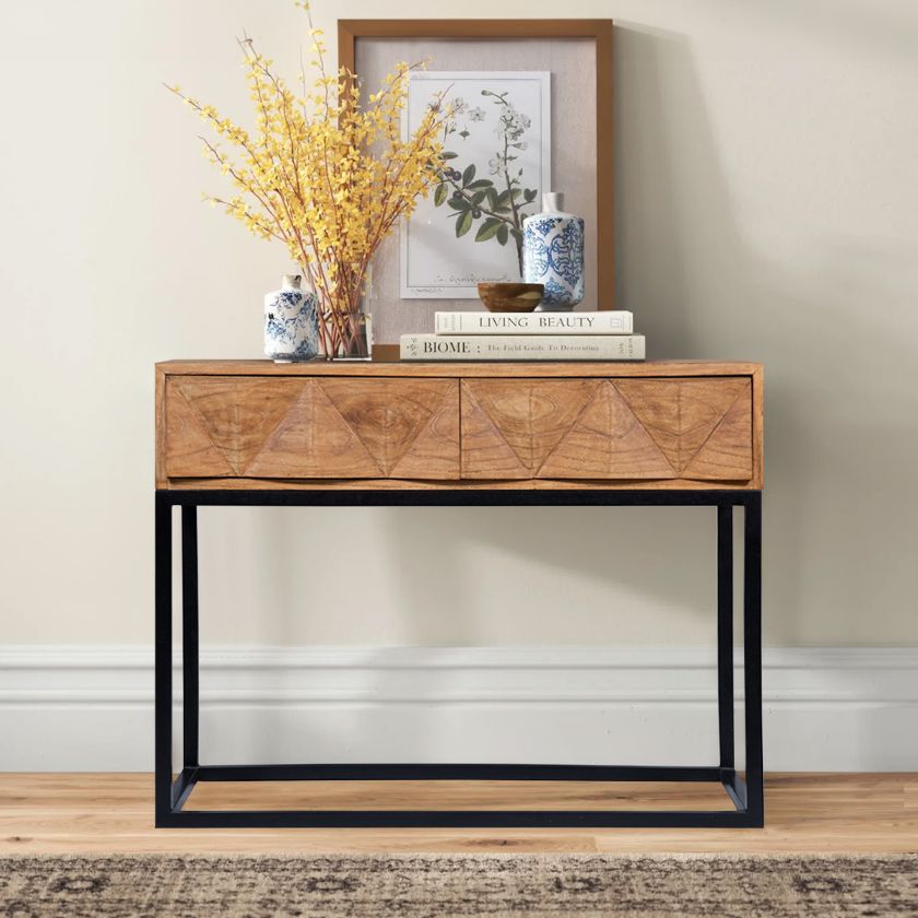 Picture of Airdrie Mindi Wood With Metal Base 2 Drawer Hallway Console Table