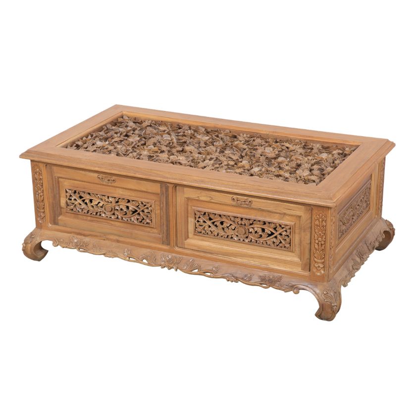 Picture of Salinas Reclaimed Teak Wood Storage Coffee Table with Intricate Carvings