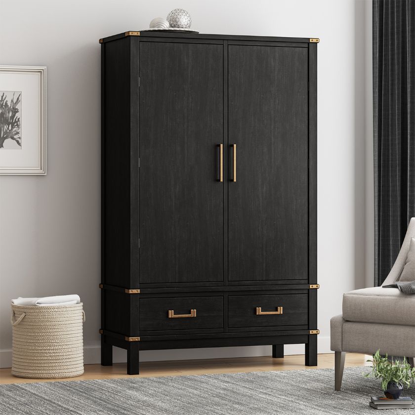 Picture of Lebec Rustic Black Wardrobe Armoire with Drawers