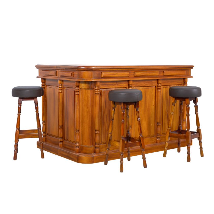 Picture of Pretoria Rustic Mahogany Wood Round End Bar Set With Stool