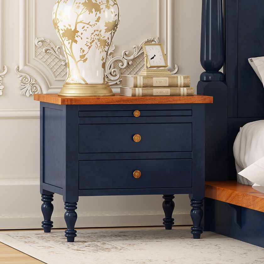 Picture of Repton Blue Two Tone Solid Wood 2 Drawer Bedroom Nightstand