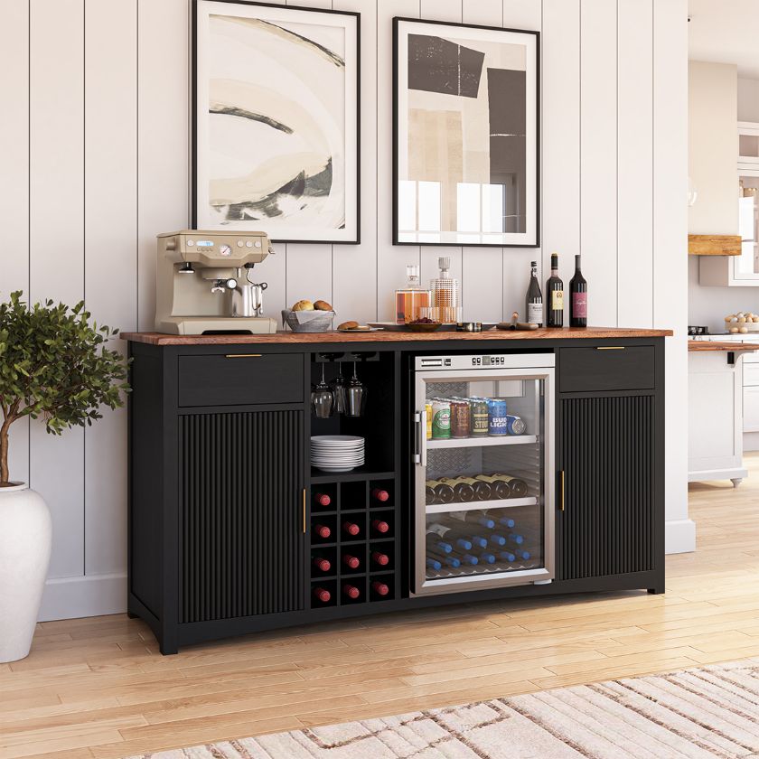 Picture of Gary Modern Black Bar Cabinet with Mini Fridge Space