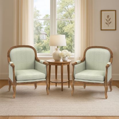 Picture of Waregem Rustic Solid Wood Upholstered Accent Chair Set of 2