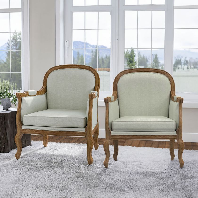 Picture of Waregem Rustic Solid Wood Upholstered Accent Chair Set of 2