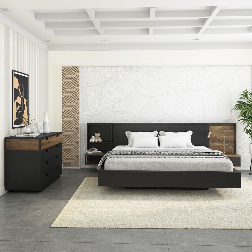 Picture of Clifden Rustic Modern Solid Wood Floating Bedroom Set