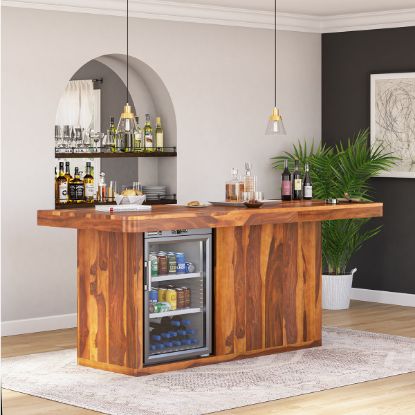 Picture of Harrisburg Rustic Home Bar Counter with Mini Fridge Space