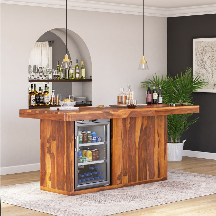 Picture of Harrisburg Rustic Home Bar Counter with Mini Fridge Space