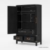 Picture of Lebec Solid Wood Black Armoire with Drawers