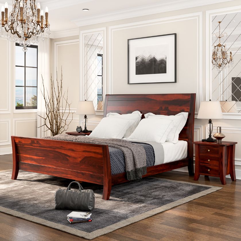 Picture of Georgia Solid Wood Handmade Platform Bed Frame With Curved Headboard