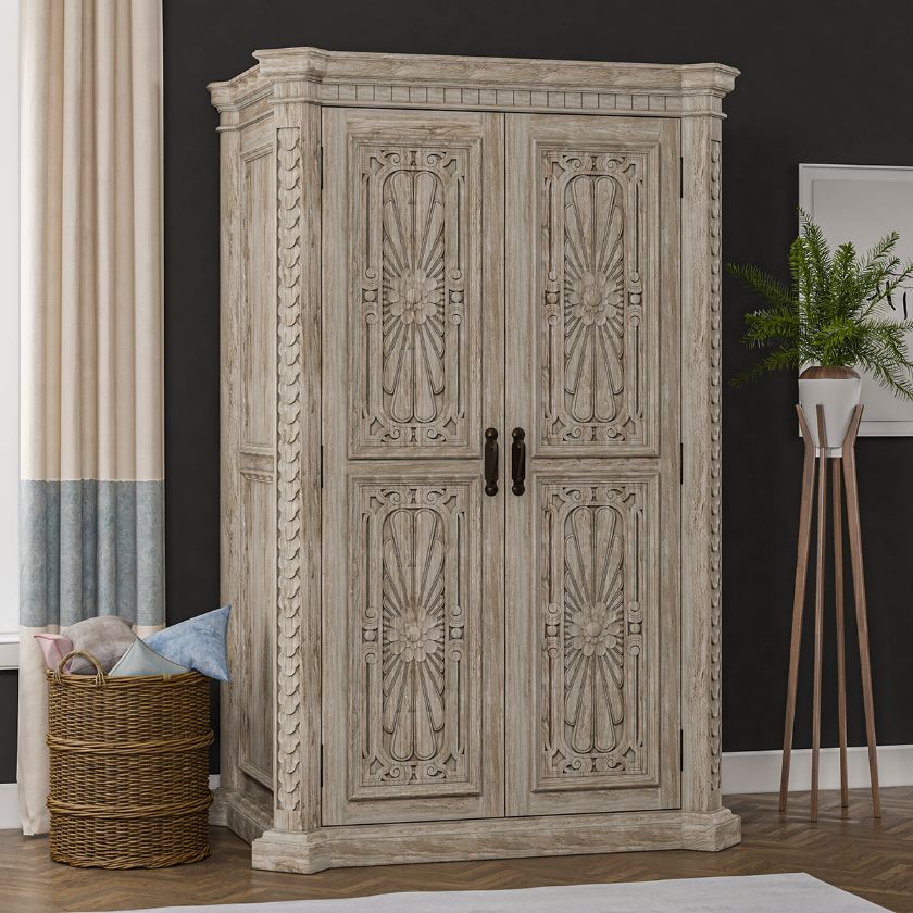 Picture of Nebula Solid Wood Armoire with Shelves and Drawers