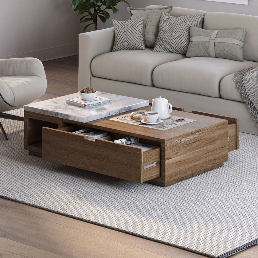 Picture of Glenbrook Marble Top Contemporary Coffee Table with Storage