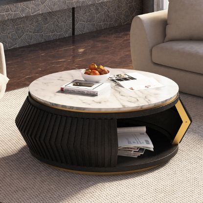 Picture of Charleston Round Fluted Black Coffee Table With Marble top