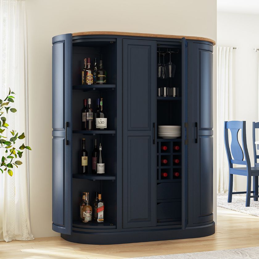 Picture of Peshtigo Two Tone Modern Blue Curved Tall Bar Cabinet