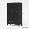 Picture of Lebec Solid Wood Black Armoire with Drawers