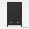 Picture of Lebec Solid Wood Black Armoire with Drawers