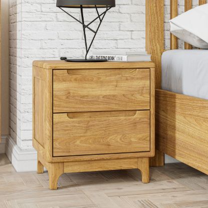 Picture of Darwen Rustic Teak Wood 2 Drawer Bedroom Nightstand