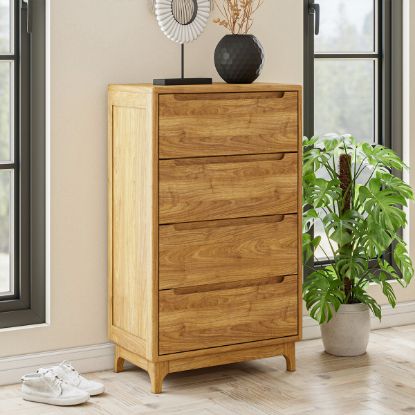 Picture of Darwen Rustic Teak Wood 4 Drawer Bedroom Tall Dresser