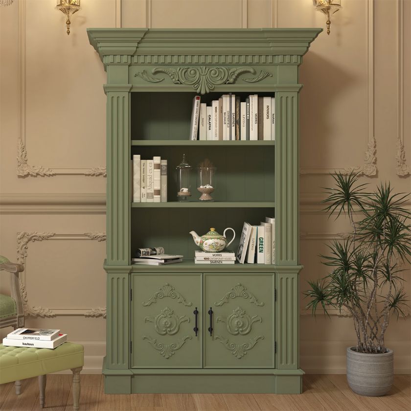 Picture of Escalon Neoclassical Green Bookcase with Cabinet