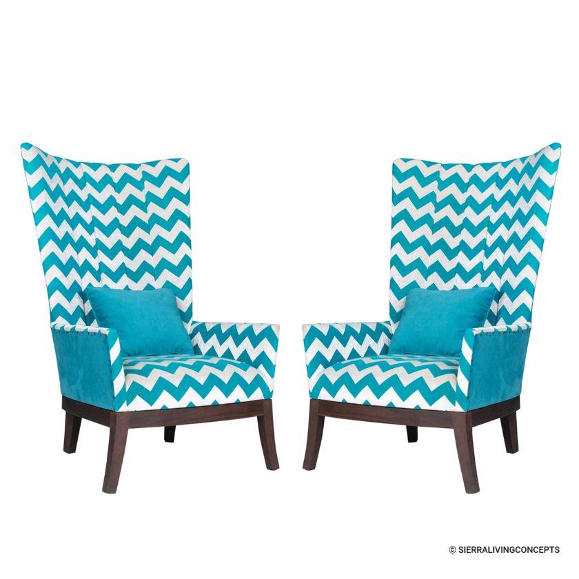 Picture of Fontana Modern Turquoise Zig Zag Patterned Armchair Set of 2