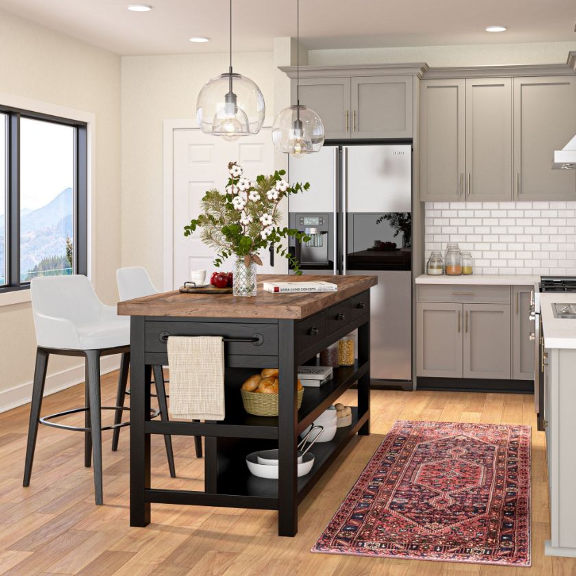 Picture of Frigiliana Rustic Modern Black Kitchen Island with Open Shelves