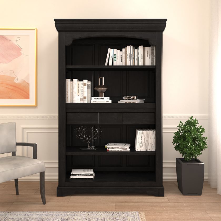 Picture of Eastvale Modern Black Bookcase with Drawers (74")