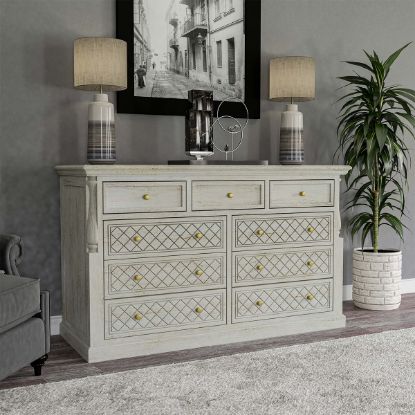 Picture of Bendigo Solid Wood Weathered White Bedroom Dresser