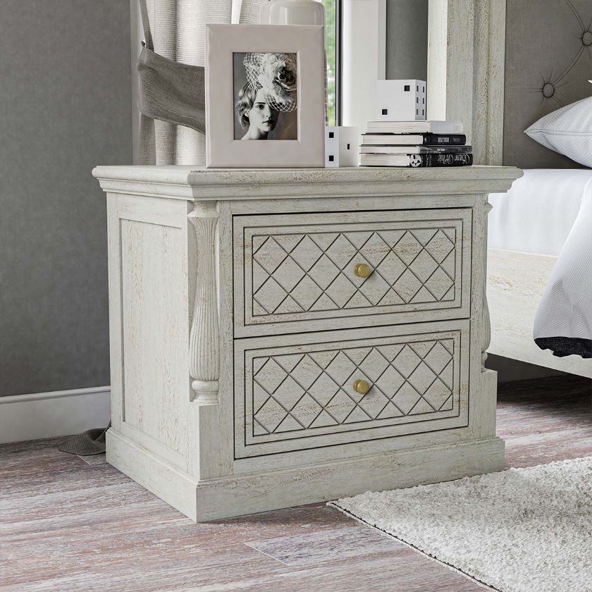 Picture of Bendigo Solid Wood Weathered White 2 Drawer Nightstand