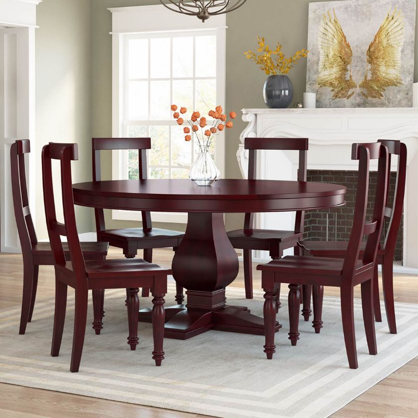 Picture of Arenzville Mahogany Wood Pedestal Round Dining Table Chairs Set