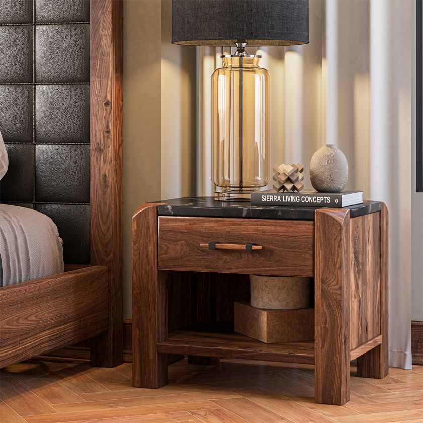 Picture of Brickell Black Marble Top Nightstand with Drawer and Shelf