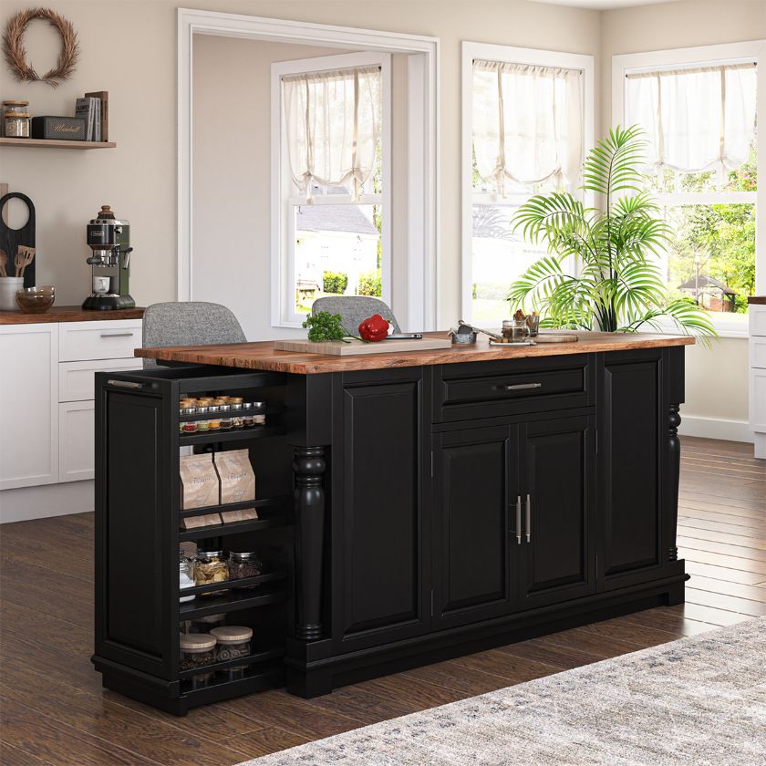 Picture of Lublin Solid Wood Farmhouse Black Kitchen Island With Drop Leaf