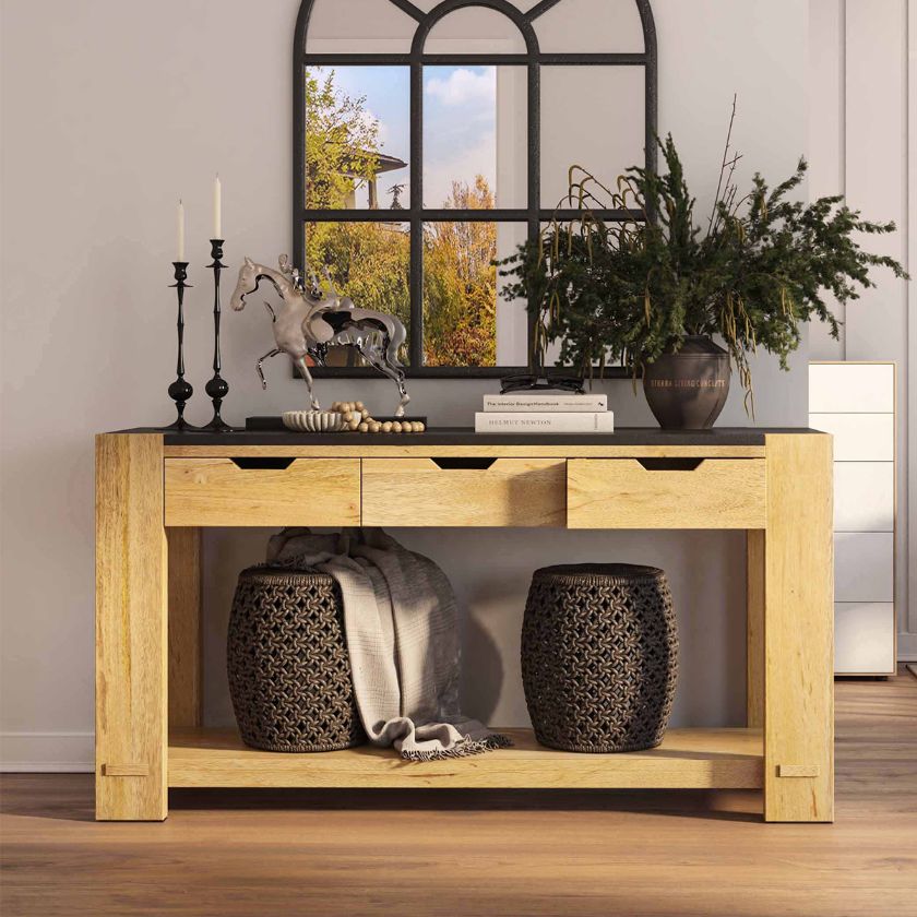 Picture of Melbourne Modern Natural Wood Console Table with Drawers