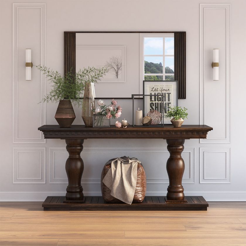 Picture of Belleair Traditional Double Pedestal Dark Wood Console Table