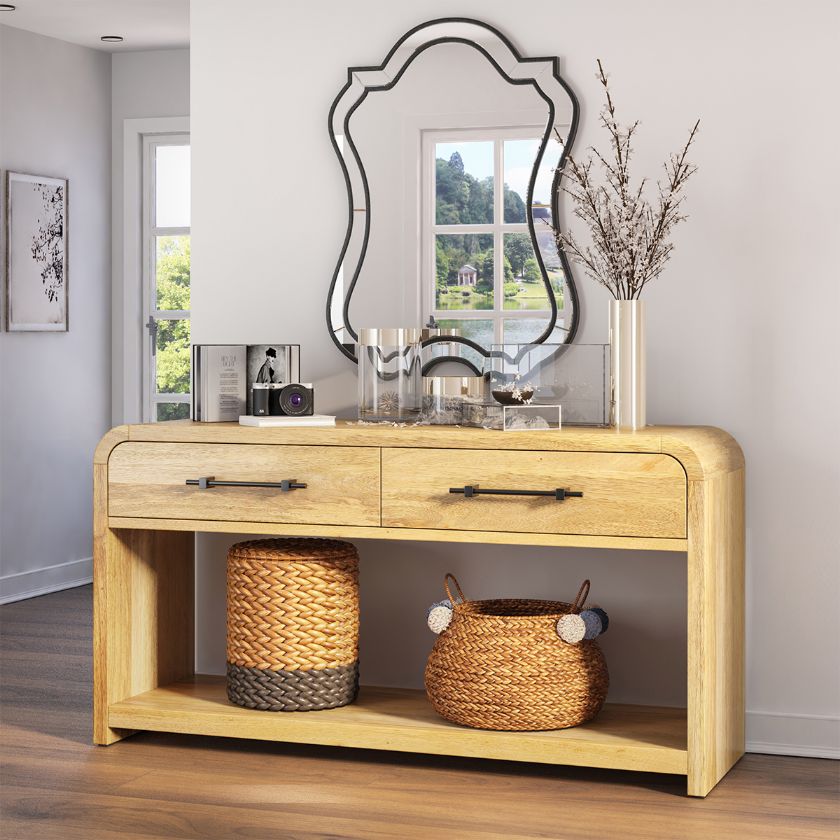 Picture of Okeechobee Farmhouse Curved Console Table with Drawers